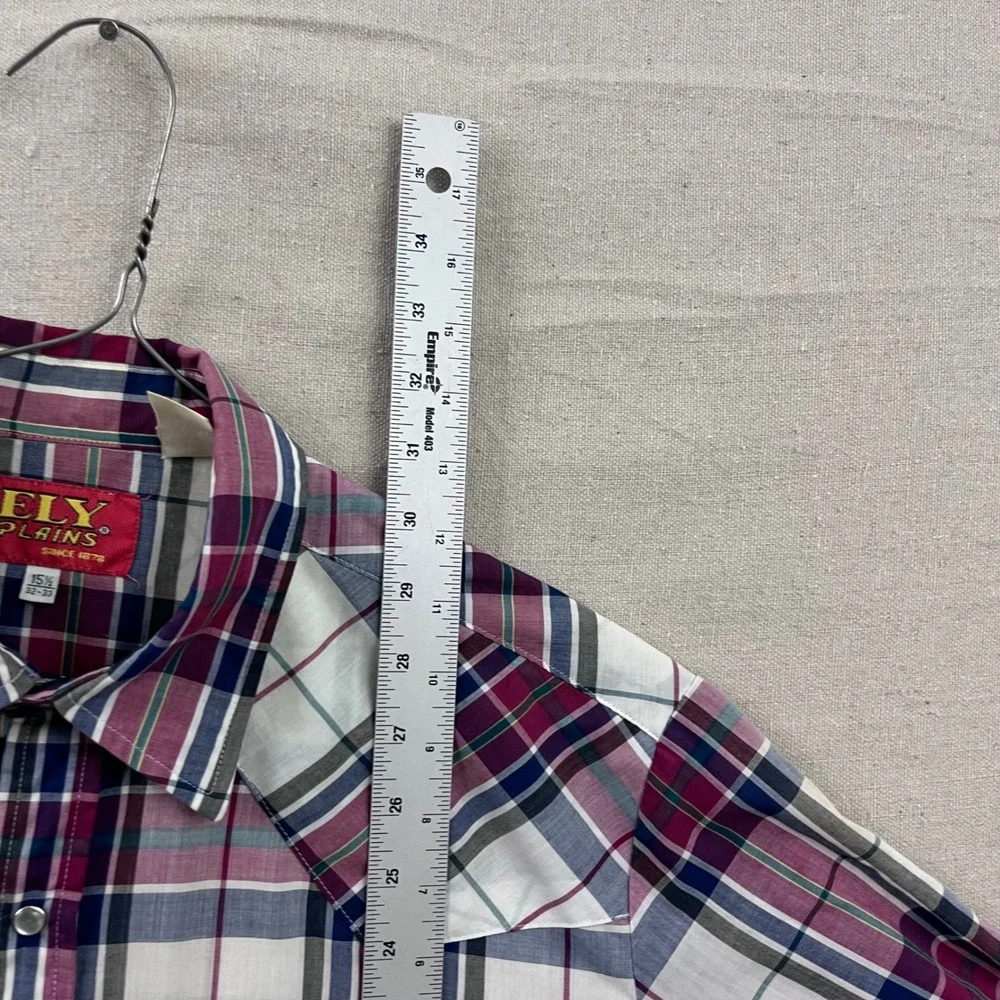Ely Plains Western Shirt Mens 15.5 32-33 Multicolor Plaid Pearl Snap Long Sleeve
